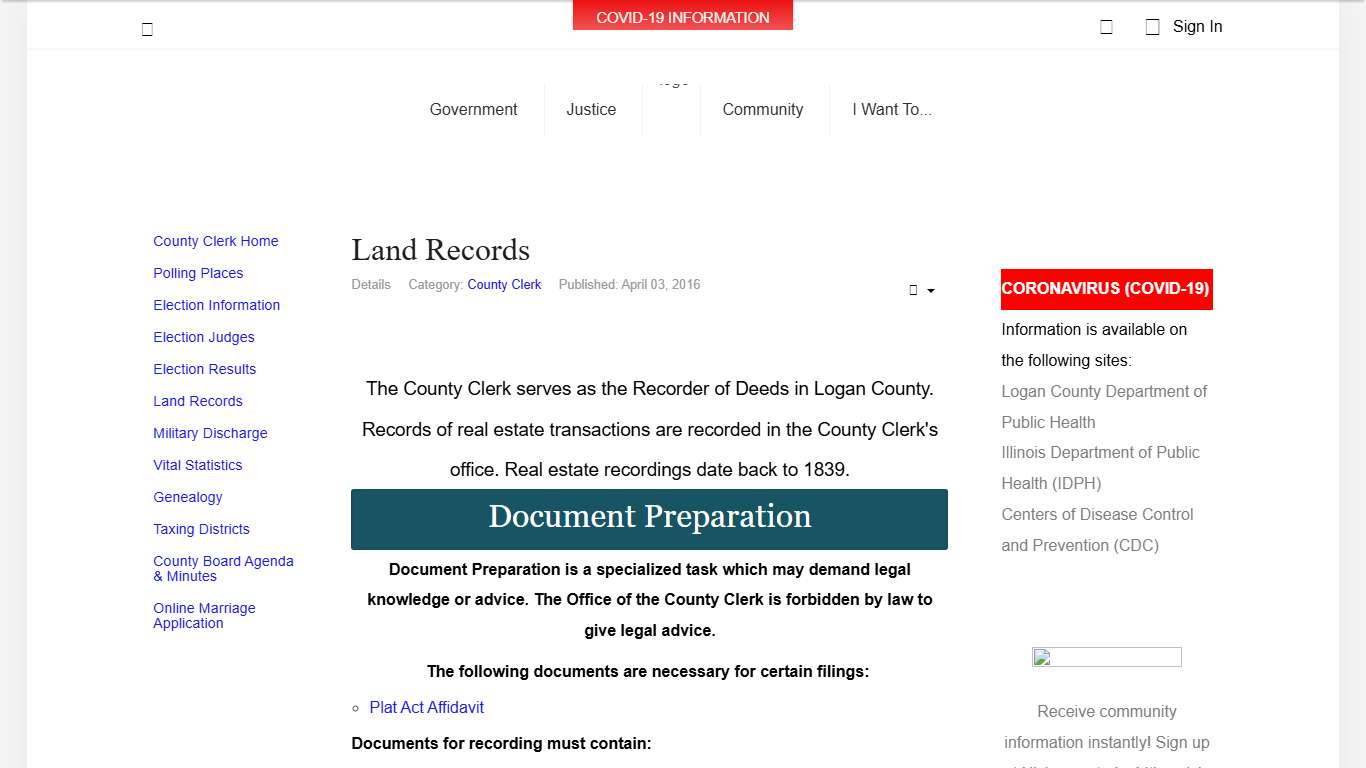 Logan County, Illinois - Land Records