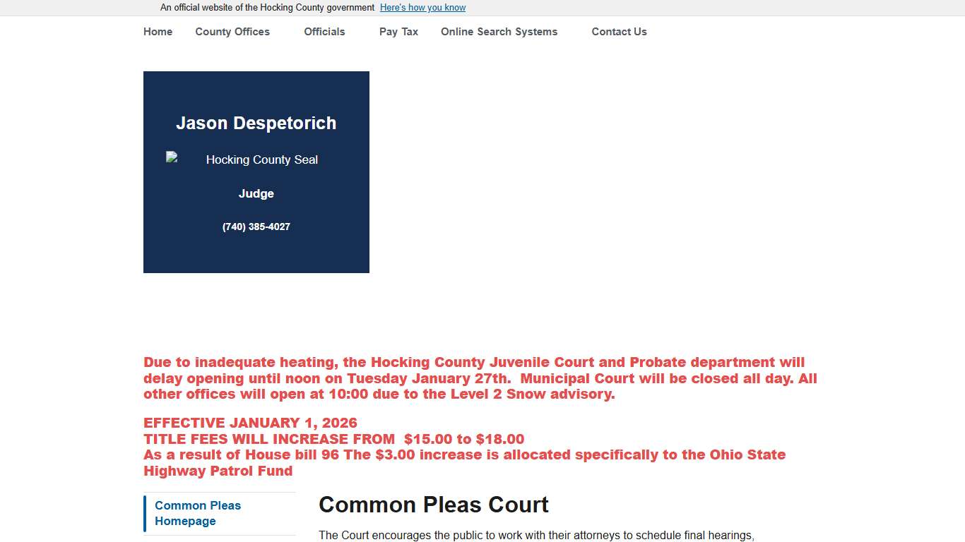 Common Pleas Court Hocking County